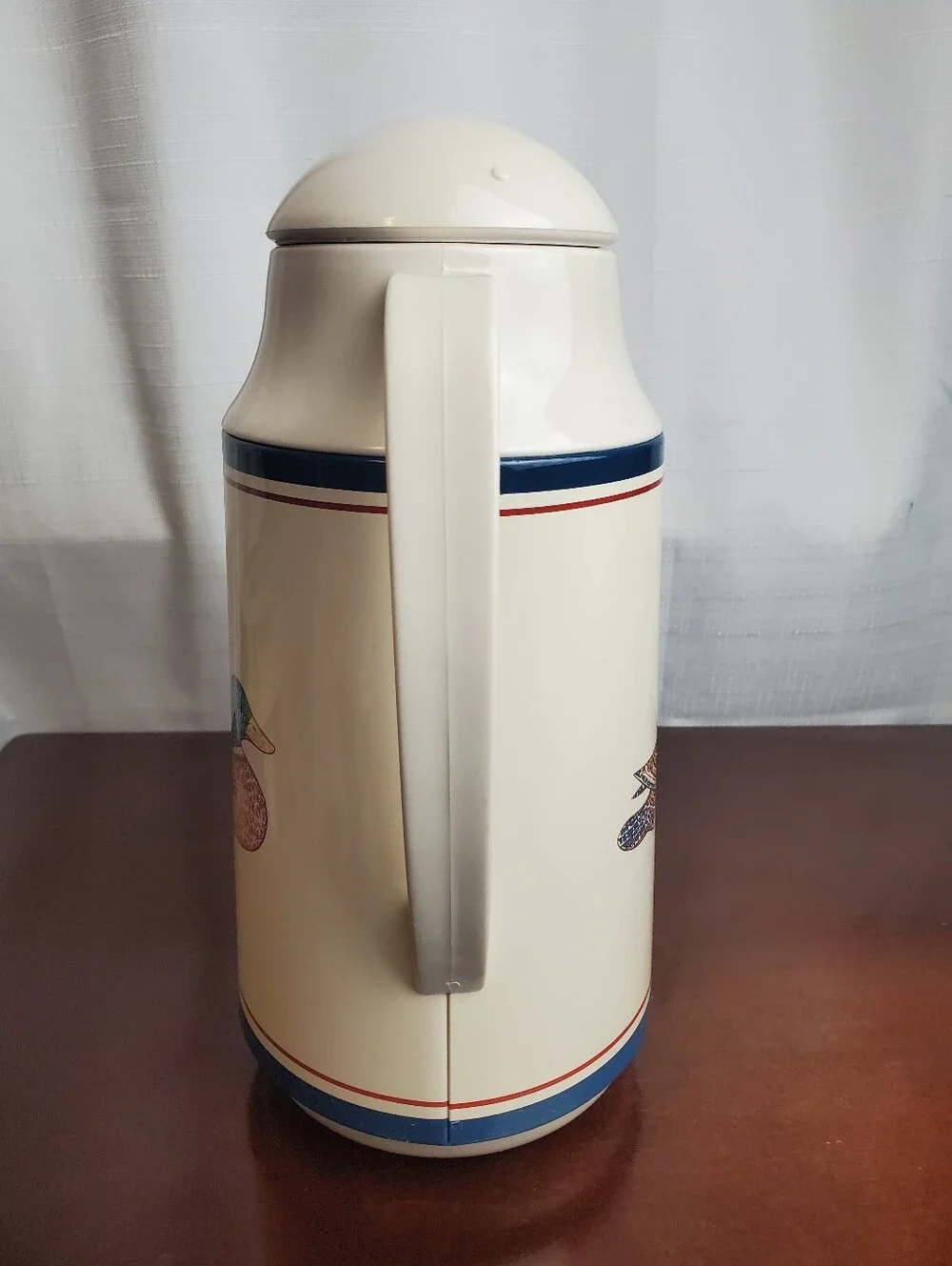 Corning Thermal Coffee Carafe White Blue Trim Duck Mallard Design Vintage 1 QT